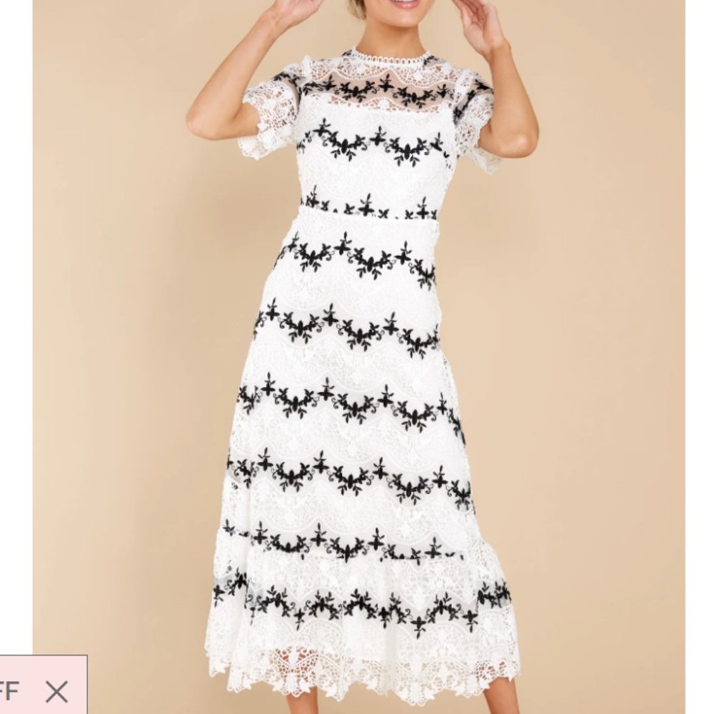 Red Dress White Lace Midi Dress Size XS